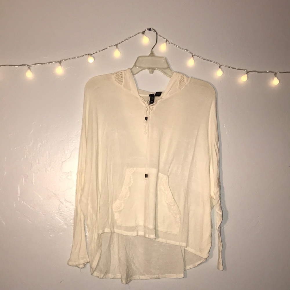Beige long sleeve shirt with hoodie